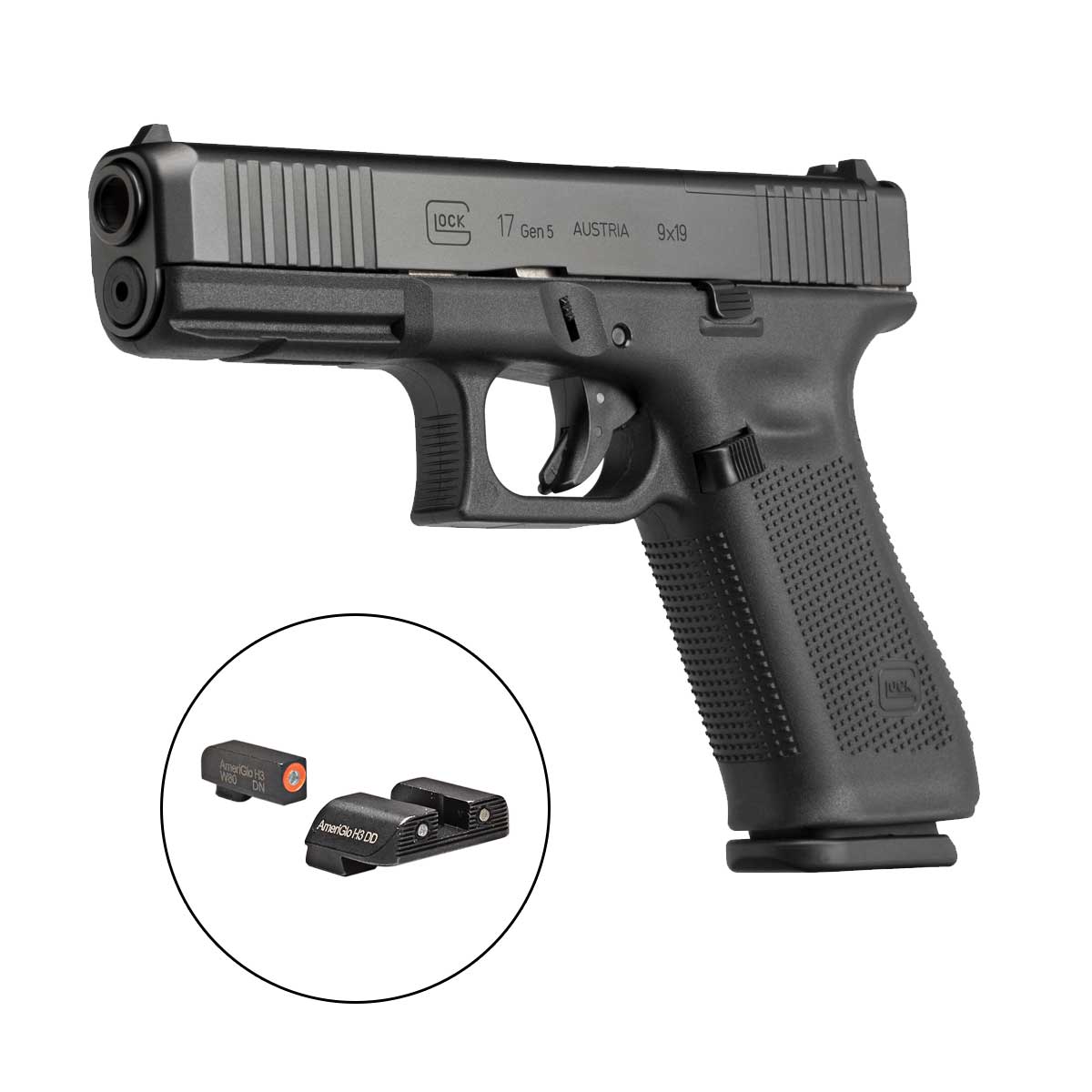 GLOCK 17 GEN5 9MM  PISTOL BLACK, FRONT SERRATIONS,
