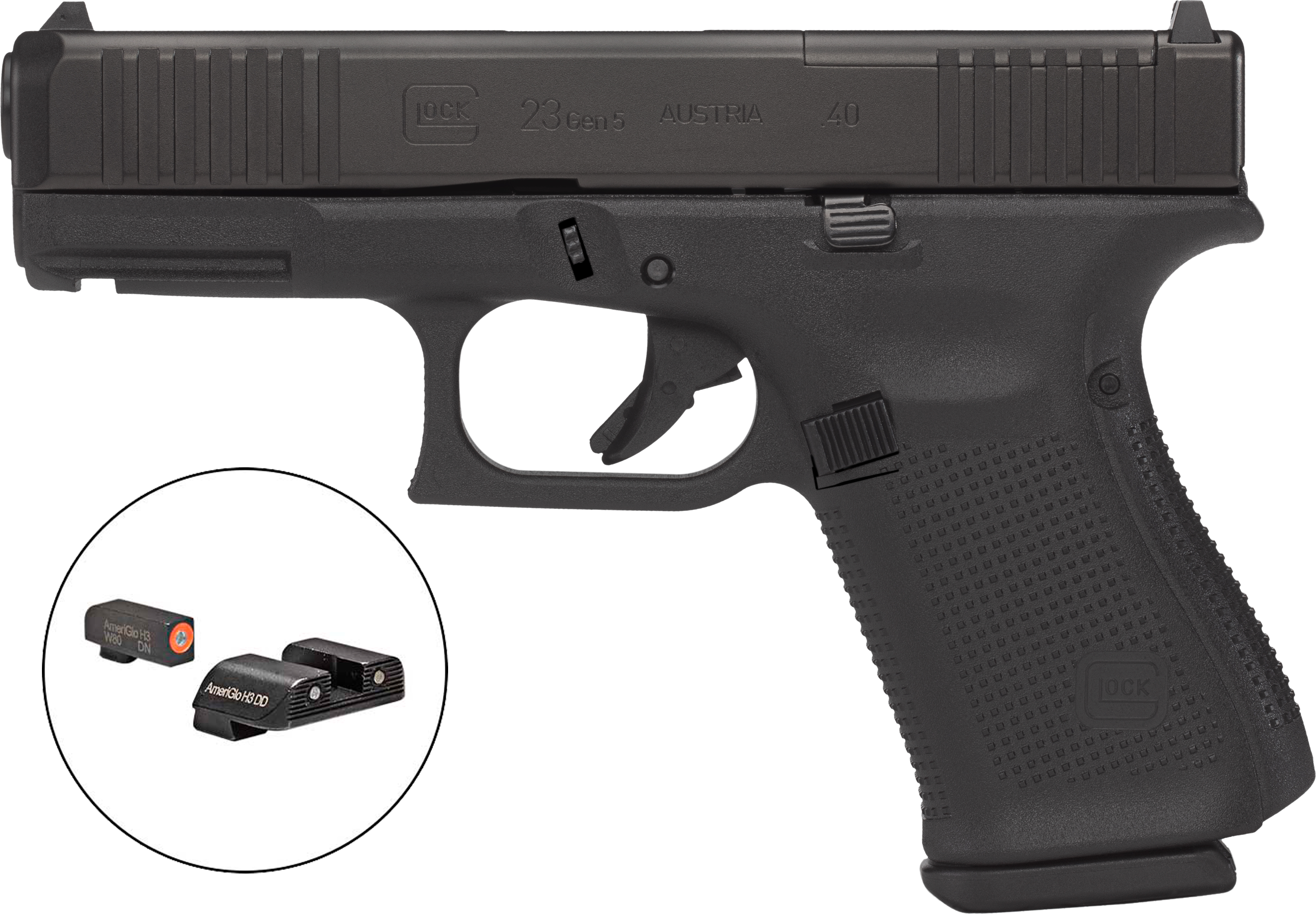 GLOCK 23MOS GEN5 40S&W PISTOL, BLACK, AMERIGLO 