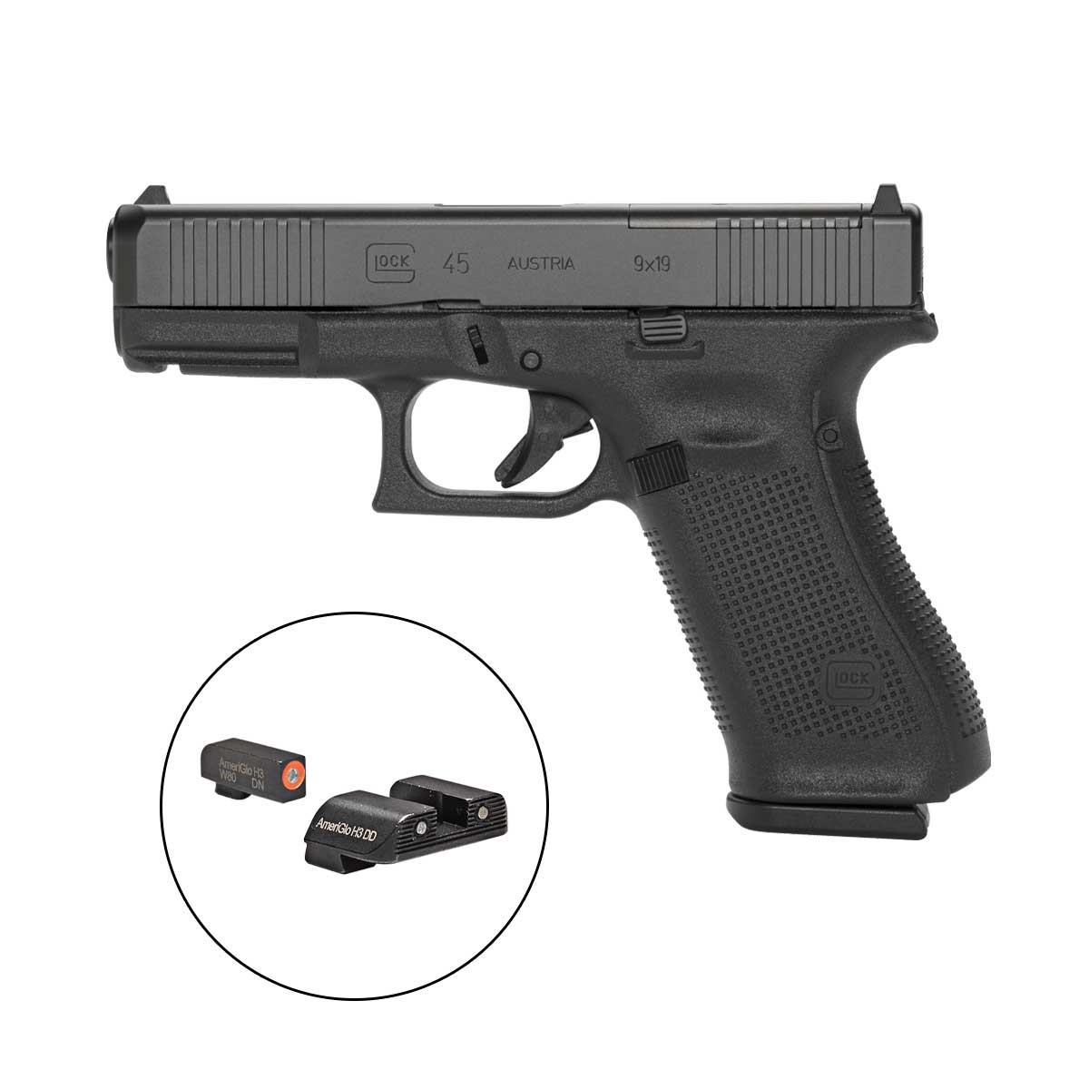 GLOCK 45MOS GEN5 9MM PISTOL BLACK, FRONT SERRATION