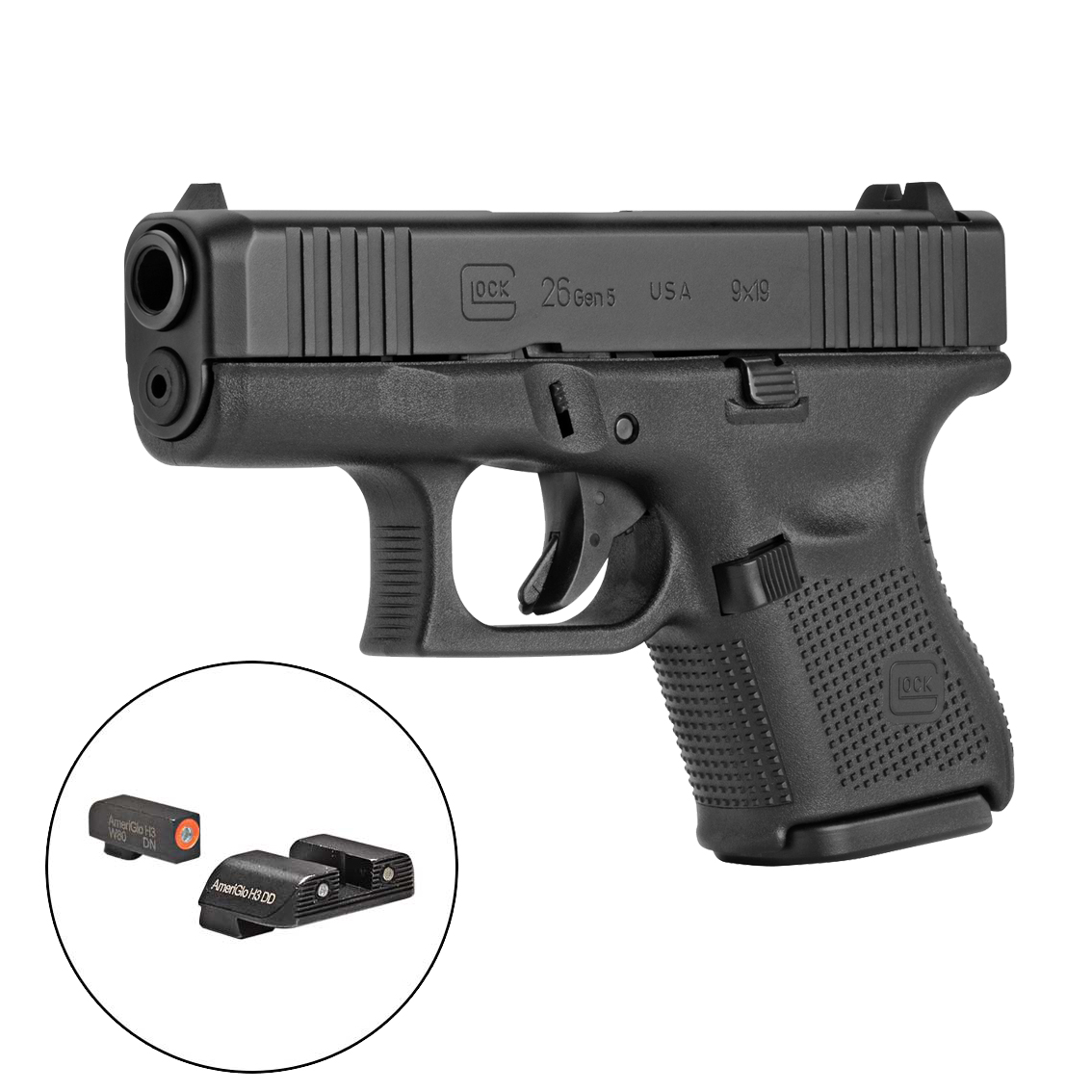 GLOCK 26 GEN5 9MM PISTOL BLACK, AMERIGLO SIGHTS, 