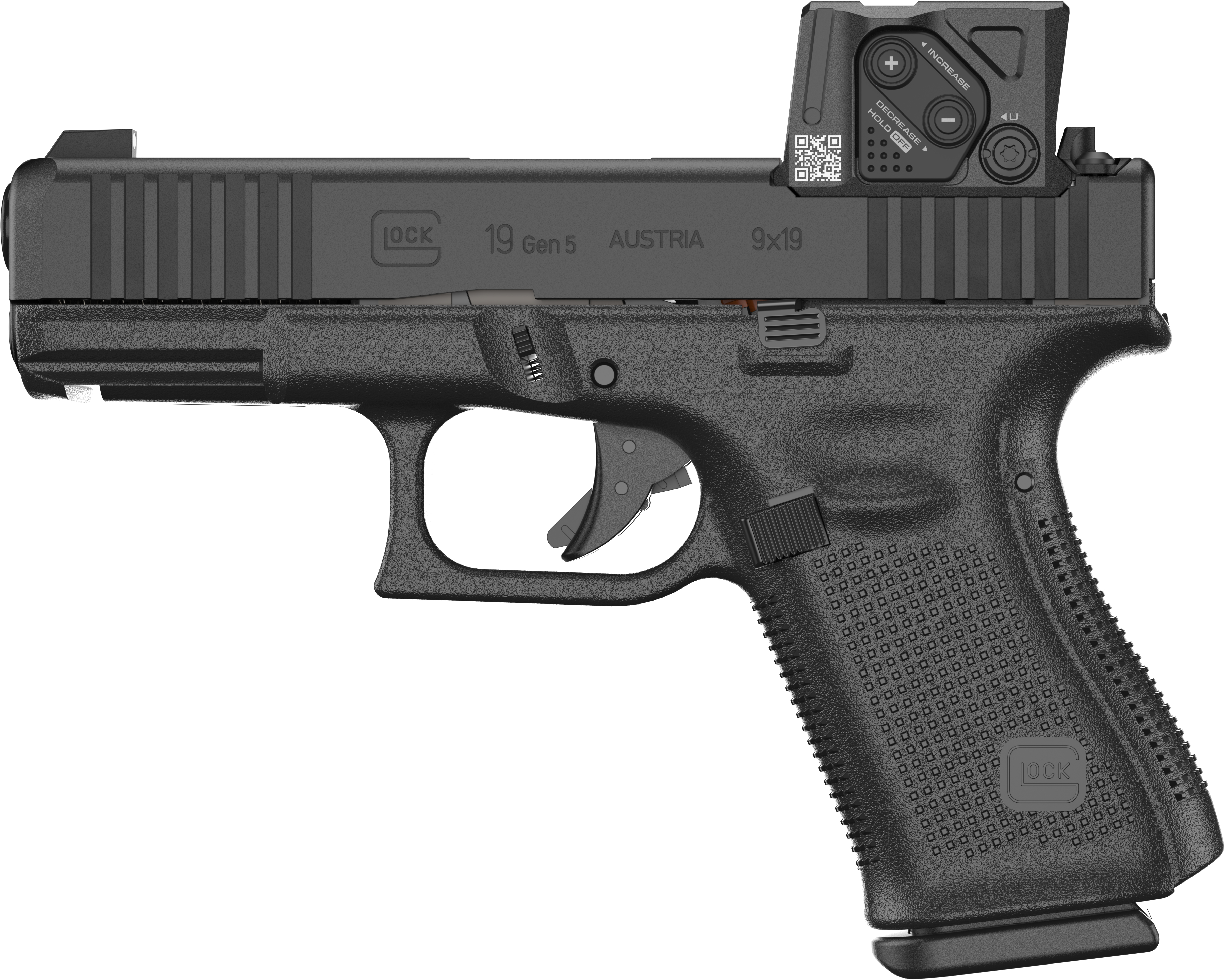 GLOCK 19MOS8 GEN5 9MM PISTOL BLACK, FRONT 