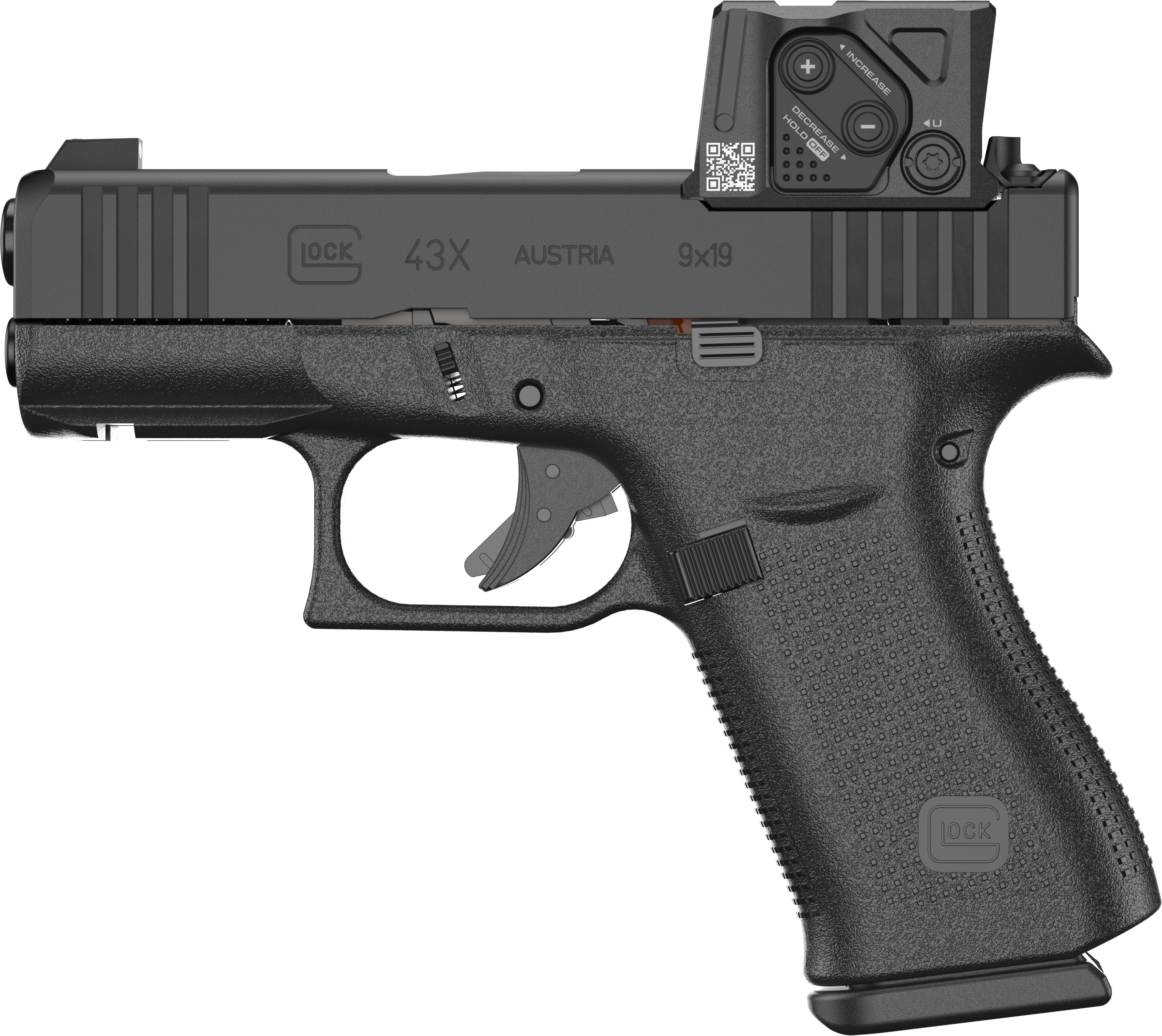 GLOCK 43X MOS8 9MM PISTOL, BLACK, FRONT RAILS, 