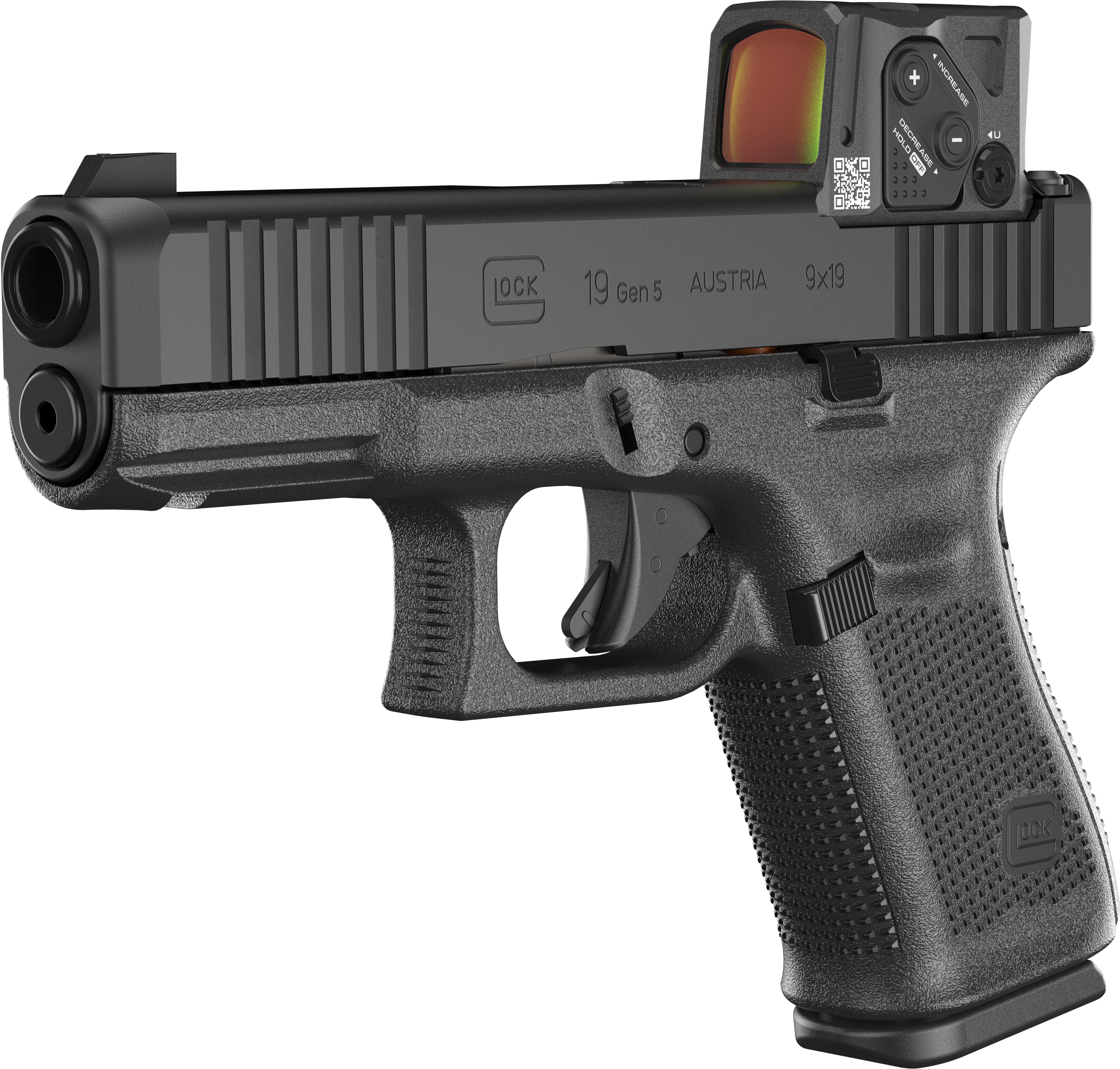 GLOCK 19MOS8 GEN5 9MM PISTOL BLACK, FRONT 