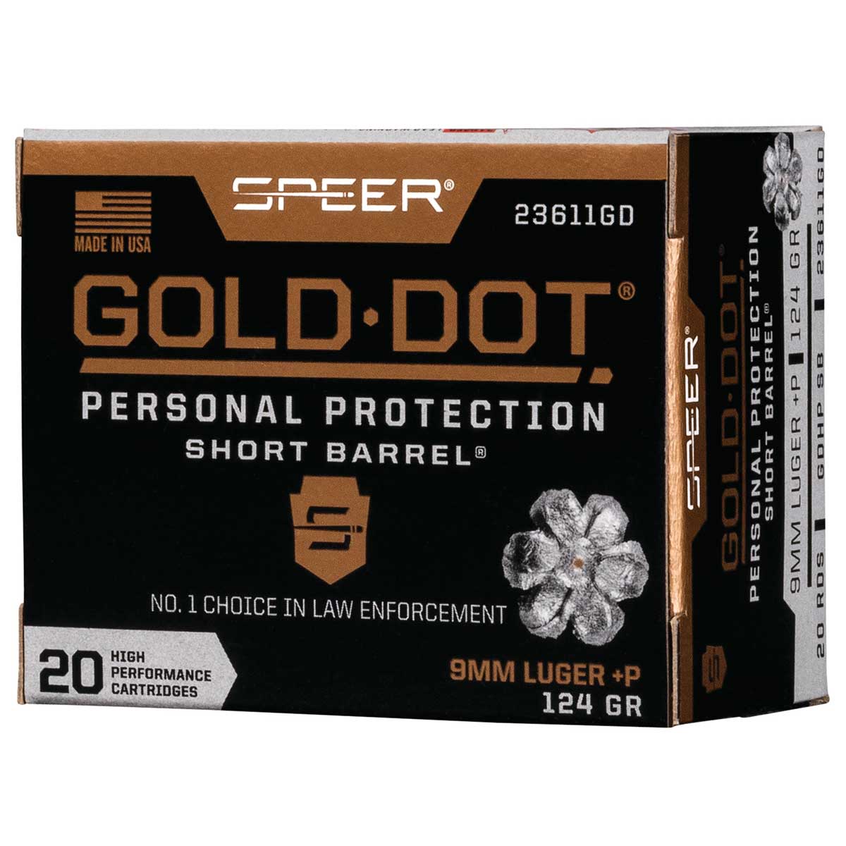SPEER GOLD DOT 9MM LUGER +P 124 GRAIN HOLLOW POINT